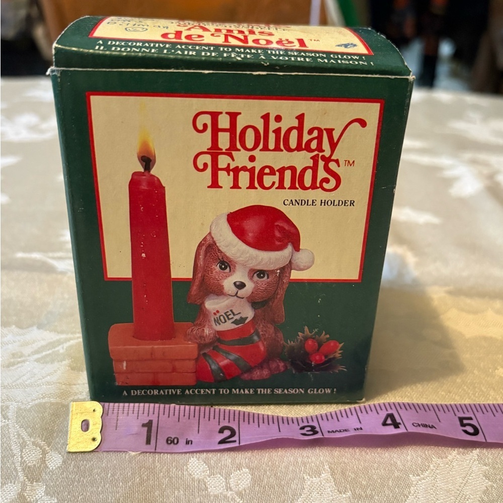 Vintage Candle Holder - Festive Dog in Red